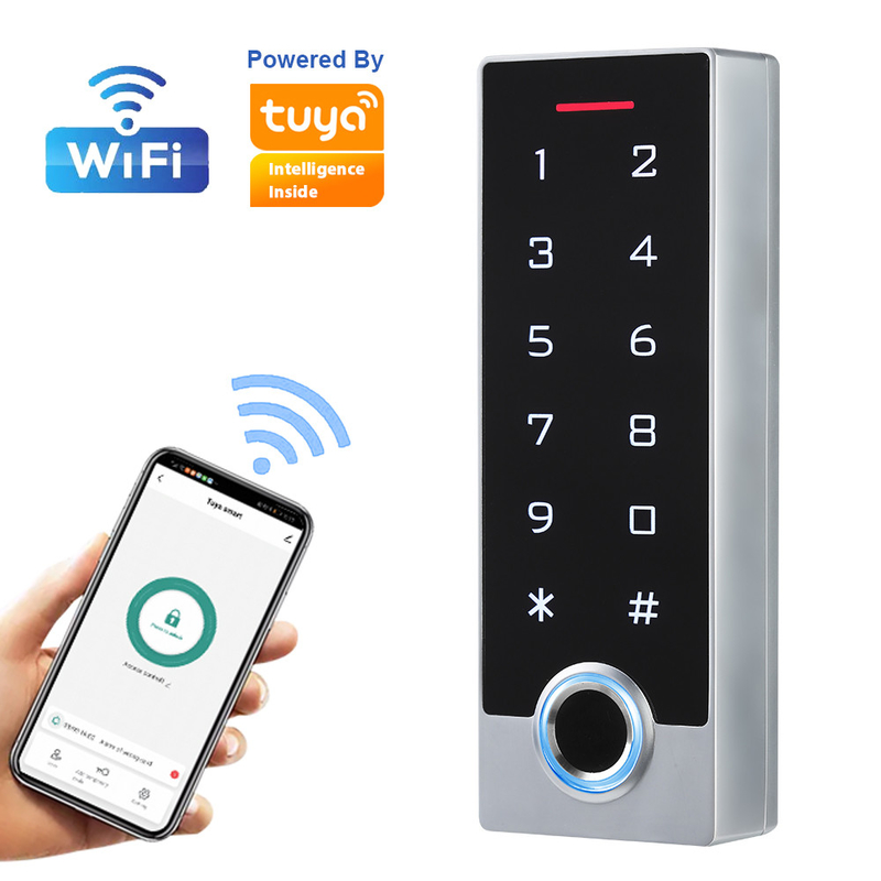 Karta RFID Biometryczny system kontroli dostępu do drzwi z czytnikiem linii papilarnych Klawiatura dotykowa Dostęp do aplikacji mobilnej