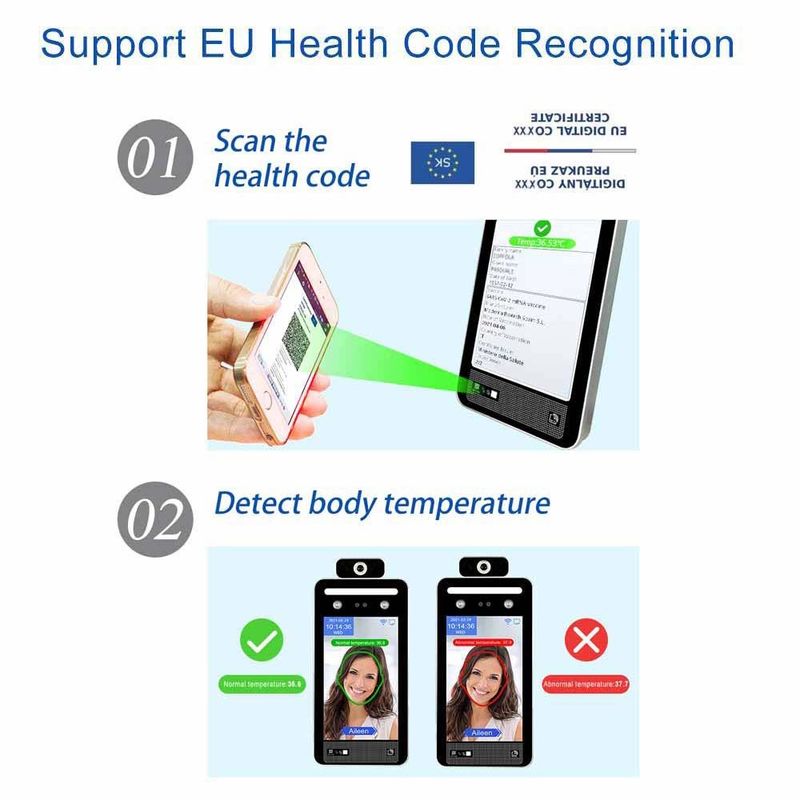 8-calowy system Linux Rozpoznawanie twarzy Skaner temperatury Europejski Włochy Health Green Pass Scanner Reader