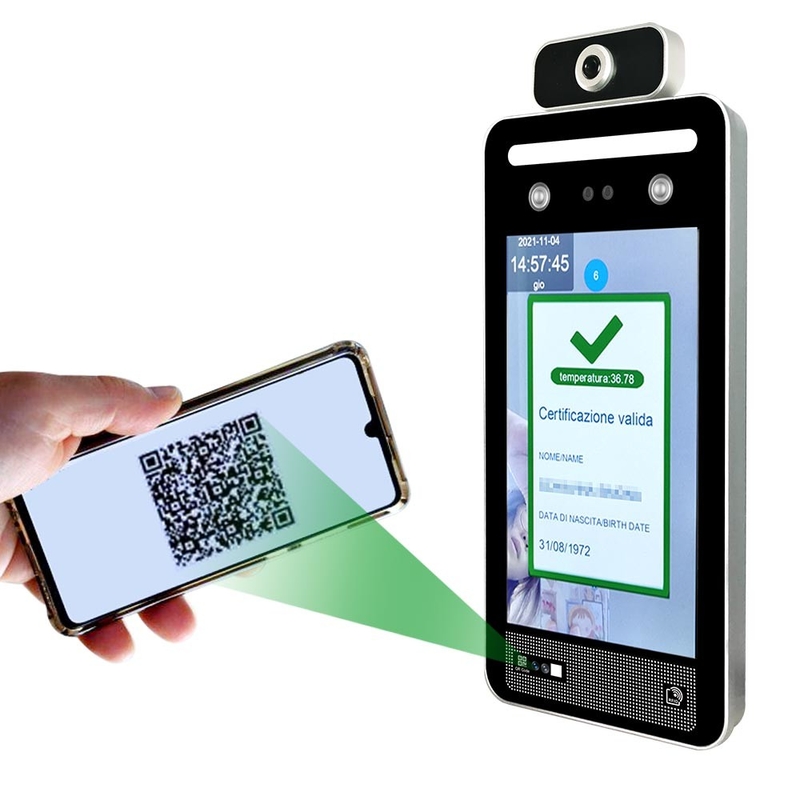 Zasięg wykrywania 0.5m EU Green Pass Scanner 8-calowe urządzenia do rozpoznawania twarzy IPS