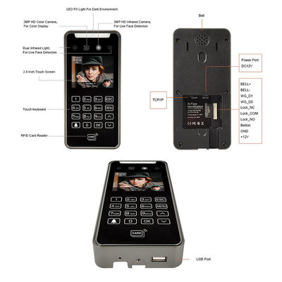 2.8" System kontroli dostępu rozpoznawania twarzy Monitoring w czasie rzeczywistym