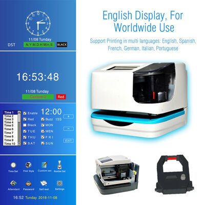 Date Time Stamp Machine Punch Attendance Recorder Dual Color Black Red Dot Matrix Printing WiFi Touch Screen Security Time Clock